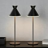 DEELUX Lámpara de Mesa Inalámbrica LED Recargable,Lámpara Mesa Táctil Regulable 2 Colores, Lámpara de Metal, Para el Comedor, el dormitorio, el exterior(Negro, 2pcs)
