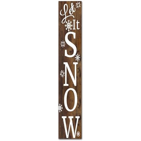 Sokomurg Let It Snow Porch Sign 8"x63" Vertical Winter Wooden Sign, Hanging/Standing Farmhouse Christmas Decor, Directly Printed Home Decoration For Winter, Winter Wall Decor Cover