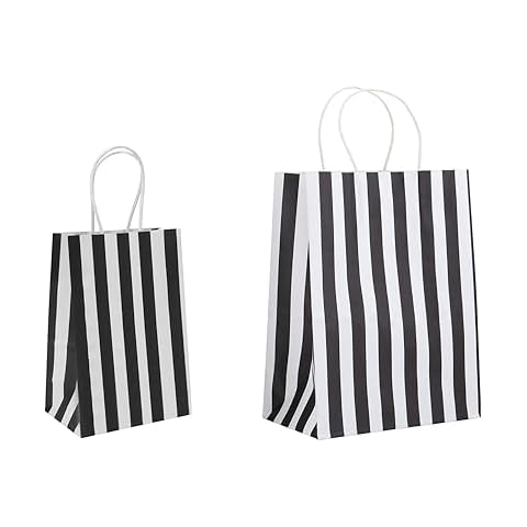 Ronvir 50Pcs Small Black Striped Bags 5.25 x 3.25 x 8 Inches + 50Pcs Medium Black Striped Bags 8 x 4.75 x 10.5 Inches Cover