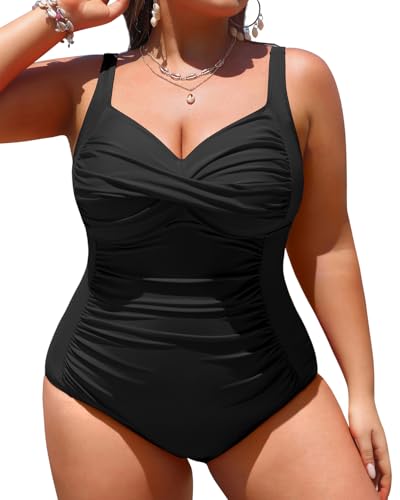 Yonique Women Plus Size One Piece Swimsuits Tummy Control Bathing Suits Twist Front Ruched Swimwear