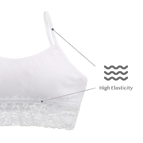 Donella Girls Cotton Training Bras - Lace Trim Cropped Camis for Teens 5-Pack, Age: 10-153