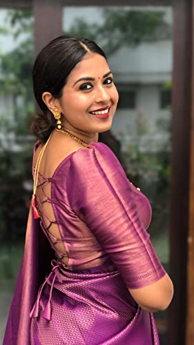 Image of SGF11 Women's Kanjivaram Soft Silk Saree With Blouse Piece