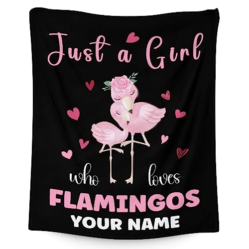 Personalized Flamingo Blanket Gifts with Name - 30x40 Inches Cute Throw for Women & Girls - Black Soft Fuzzy Blankets for Couch & Office