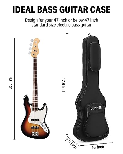 image for Donner 47 Inch Bass Guitar Case, 0.4 Inch Thick Padding Sponge 600D Ri