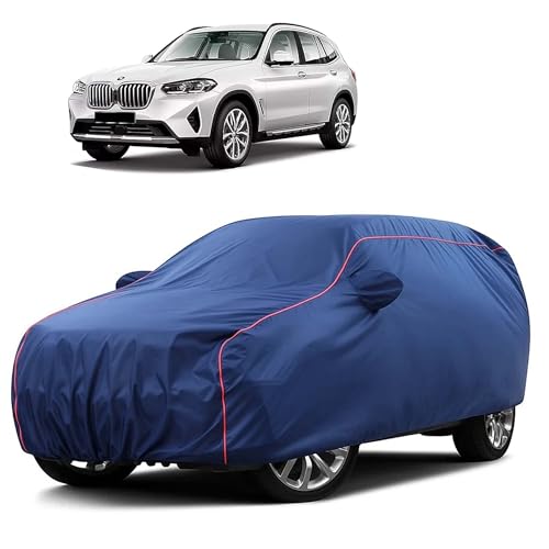 Image of Sulfar 100% Water Resistant Car Body Cover Compatible with Mirror for BMW X3 (Triple Stitched, Full Bottom Elastic, Blue Taffeta with Red Piping)