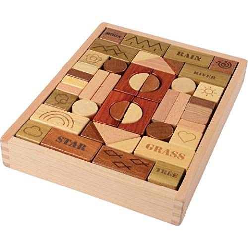 Cre8tive Minds Earth, Wind and Water Blocks 48 Piece Set with Wooden Storage Box and Cloth Bag