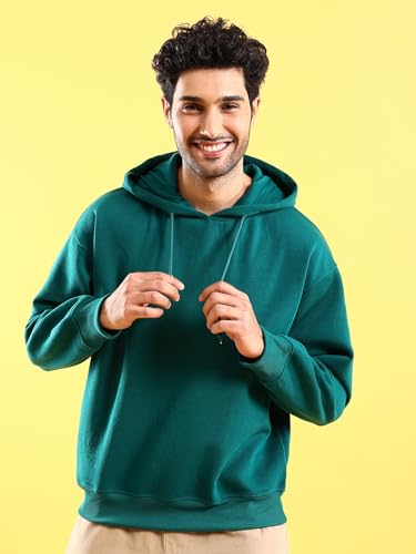 Image of The Indian Garage Co Men Regular Fit Solid Overhead Hooded Sweatshirt