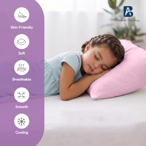 Image of Atiksh Beddings 16x22 Youth Pillowcase, Pack of 2 Toddler Travel Pillow Cases, 100% Egyptian Cotton, 600 Thread Count, Zipper Closure, Small Kids Pillowcase for Travel, Light Pink
