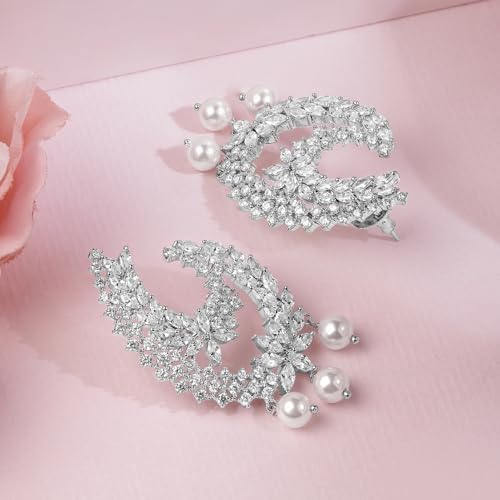 Image of Rubans Stud Earrings Oversized Fashionable American Diamond Stylish Jewellery Gift for Women & Girls