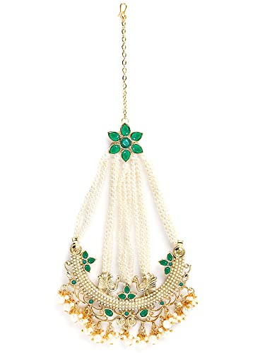 Image of Karatcart Green Tumble Gold Plated Handcrafted Kundan Passa for Women