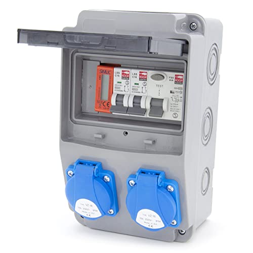 ELS Elektrotechnika distributore cantiere Distributore da parete con interruttore FI e contatore Schuko 2x230V+ interruttore 2x LS e interruttore differenziale FI 40 + MID contatore elettrico cablato