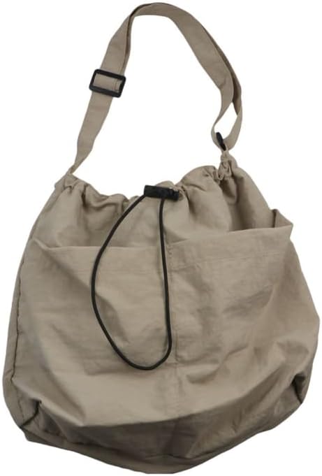 Light Soft Nylon Crossbody Shoulder Tote Bag, Women Large Capacity Handbags Drawstring Bucket Bag