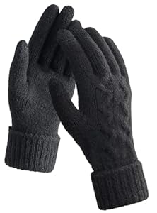 TRENDOUX Winter Handschuhe Damen Thermo, Warm Elastisch Touchscreen Handschuhe, Flauschige Handy Verdickt Fäustlinge Für kaltes Wetter Indoor Outdoor Laufsport, Wandern - Schwarz