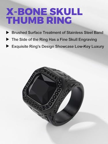 Richsteel Skull Black Onyx Ring for Men Retro X Bone Thumb Band Ring Punk Jewelry Custom Gift for him (Personalized Red/Blue/Green Stone)4