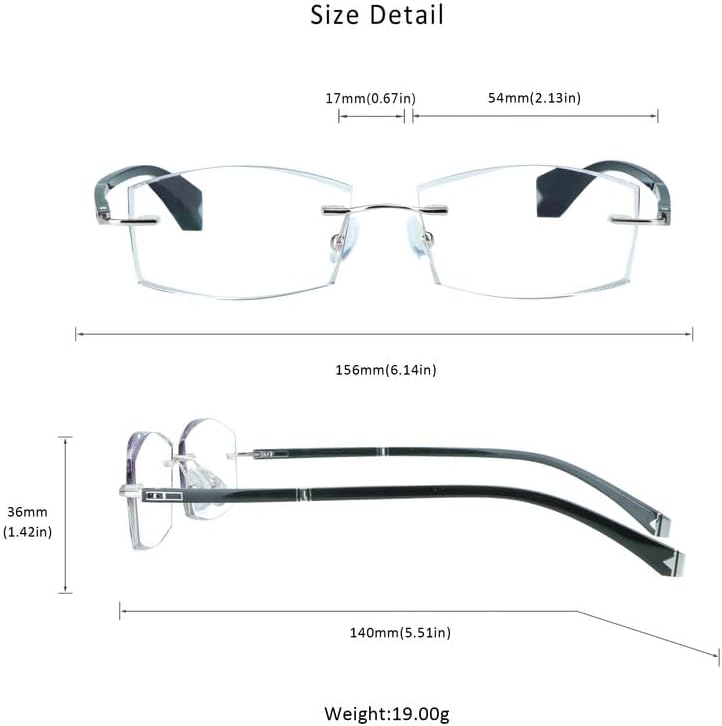 Miniatura 3 de LifeArt Gafas de lectura con bloqueo de luz azul, anti rayos azules, reducen la fatiga ocular, marco sin montura con diamante elegante para