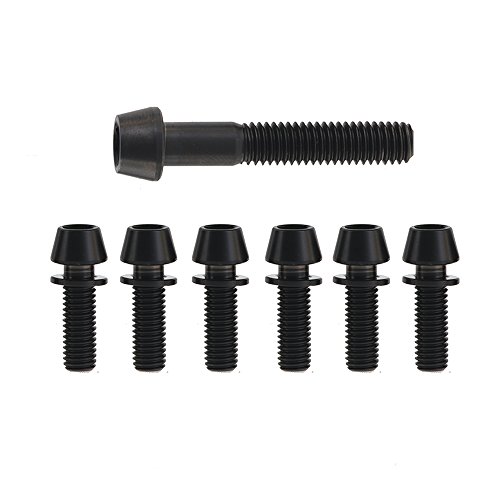 Yaruijia Tornillo de titanio M5 x 16/18/20 mm y M6 x 35 mm con cabeza cónica, tornillos Allen con arandela para auriculares de vástago de bicicleta 7 piezas (M5 x 18 mm+M6 x 35 mm, negro) Cover