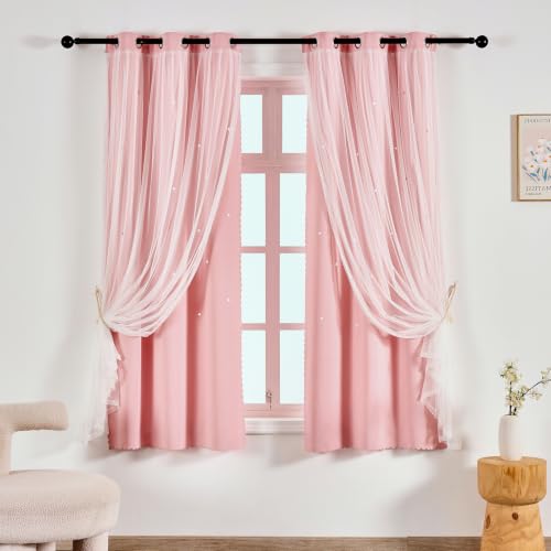 Anytime Dreamy Star Cutout Sheer Layered Blackout Curtains for Kids Bedroom