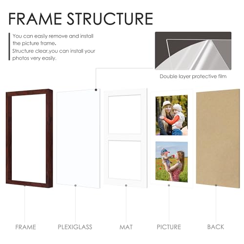 Image of DUENPY 8.5x11 Double 5x7 Picture Frame Double Picture Frame Displays Two 5x7 inch Photos Available Horizontal Wall Mounting Display and Vertical Redwood