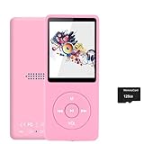 128GB MP3 Player with Bluetooth 5.2, Portable Pink Music Player for Kids with Built-in HD Speaker, FM Radio, Voice Recorder, Earphones Included