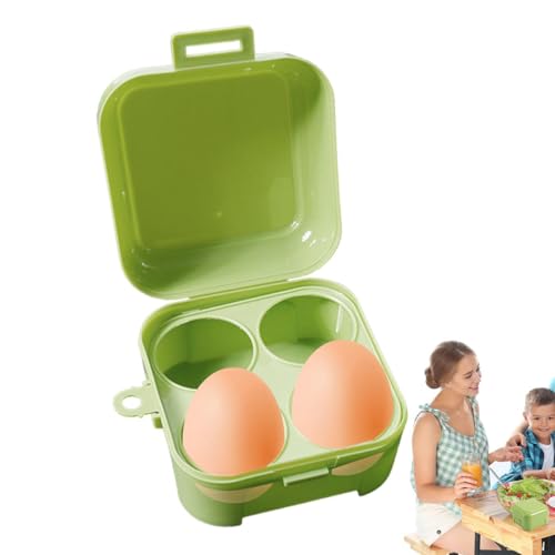 Soporte de plástico de 4 compartimentos de 10 x 10 x 7 cm, contenedor de almacenamiento de huevos con tapa a prueba de golpes y caja portátil para nevera, camping o cocina, diseño compacto (verde)