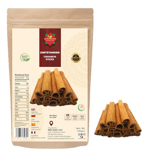 Zimtstangen 100g – Cassia Zimtstangen Ganz – Natürliches Zimt Gewürz mit intensivem Aroma – Cinnamon Sticks für Tee, Kochen, Backen, Desserts & Gewürzmischungen