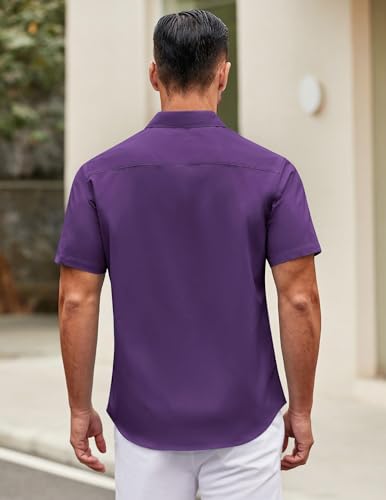 Image of COOFANDY Mens Short Sleeve Casual Button Down Shirts Summer Untucked Dress Shirts with Pocket