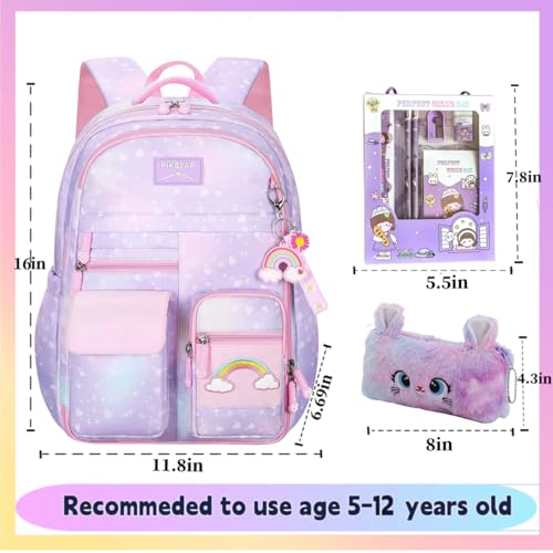 Image of Kids Backpack for Girls.Girls Backpack,School Bag for Kids.GirlsTeens Middle Student,Kawaii Children's Book Bag Purple
