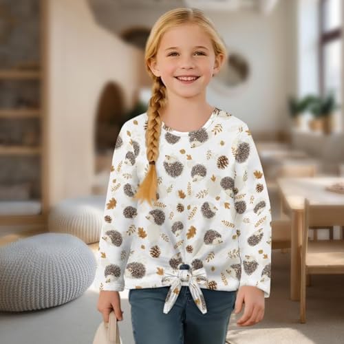 Girls Long Sleeve Shirts with Tie Hem Fall Casual Lightweight Tops Pullover Crewneck Kid Fit Blouses 5-12 Years3