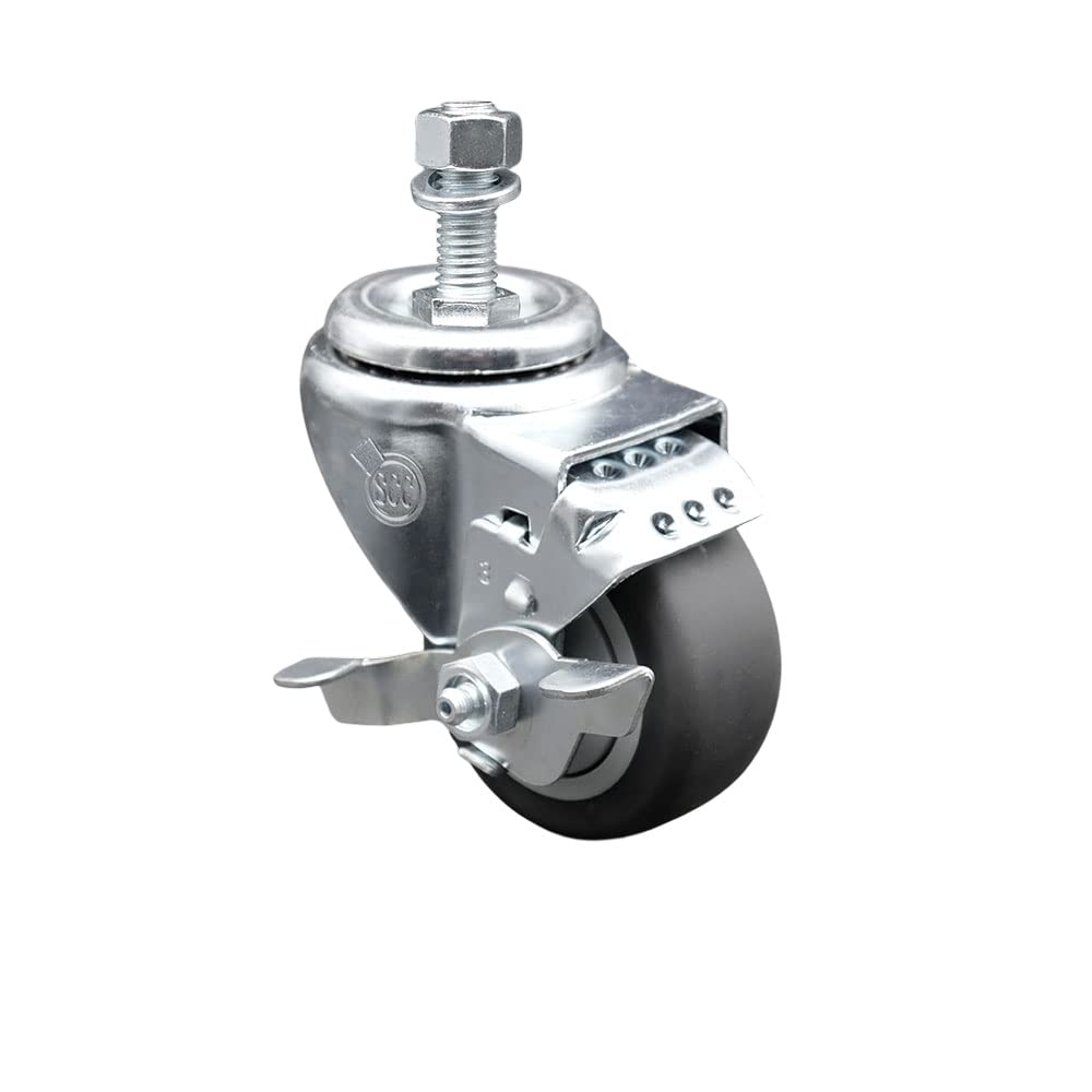 5" Swivel Caster with 1/2" Threaded Stem, Thermoplastic Rubber Wheel and Total Lock Brake - 300 lbs. Capacity - Service Caster Brand