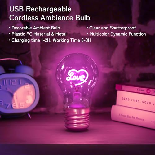 Image of Love Cordless Moon Light Bulb,USB Rechargeable LED Table Lightbulb,Romantic Little Night Light Lamp for Valentine Home Decor Party Activityome Decoration Lamp