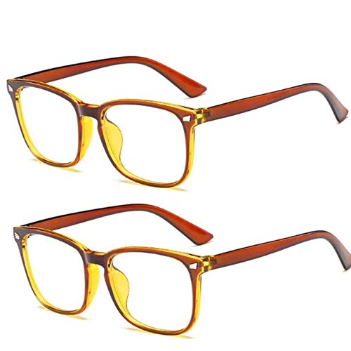 Pack of 2 - Tan & Tan- Digital Glasses - Blue Light Blocking - Computer Filter - Style & Comfortable - Perfect for Reading/Gaming/TV/Phones - Women/Men-Reduce EyeStrain-Lightweight-Strong Frame