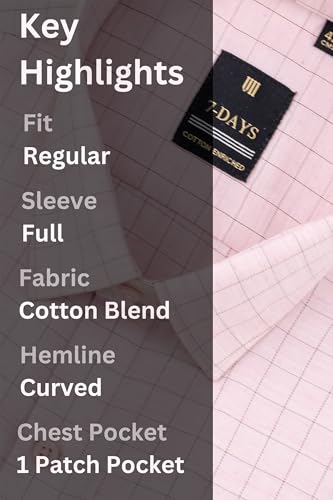 Image of 7-DAYS Men's Premium Checks Formal Shirt - Cotton Rich, Regular Fit, Full Sleeve, with Pocket, Wrinkle Resistant - Stylish Office & Everyday Wear.