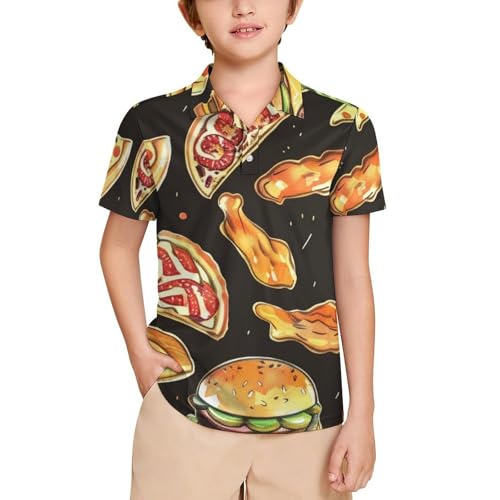 Boys' Classic Polo Shirts Short Sleeve Moisture-Wicking Golf & Tennis Shirts for Youth Teens Hamburgers Pizza French Fries