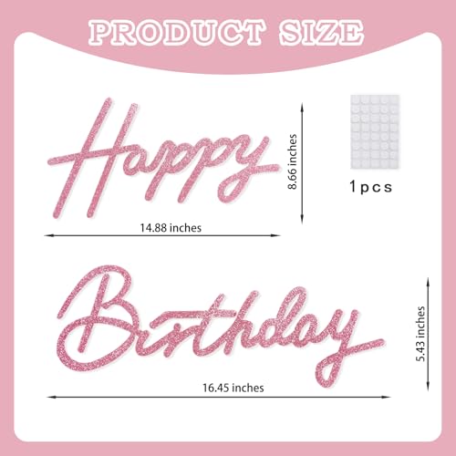 Image of TONIFUL Happy Birthday Sign for Backdrop - Glitter Pink Felt Banner - Includes Dot Glue - Perfect for Birthday Party Backdrop,Wall Decr,Balloon Arch,Photo Background
