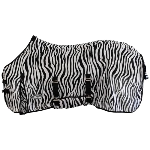 Marengos - Fliegendecke Zebra – feinmaschige Pferdedecke mit Bauch- & Schweiflatz – Schutz vor Insekten – mit Gehfalte & doppeltem Frontverschluss – Outdoor-Pferdedecke – 135 cm
