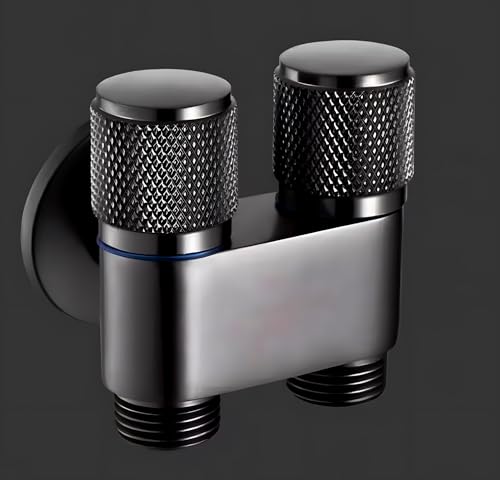 Image of 24x7 eMall 2 in 1 Angular Dual Double Angle Valve Black Dual Tap for Bathroom, Geyser | Luxury Series Two-Way Angle Valve | 2 in 1 Angle Valve for Bathroom | Two Way Tap Black Washing Machine.