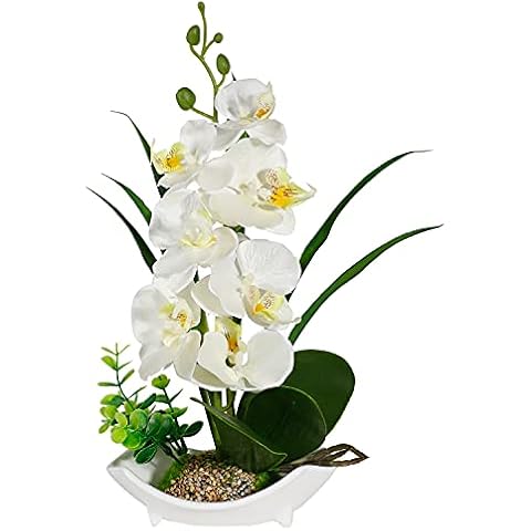 Artificial Orchid Fake Flowers for Decoration Artificial Plants Indoor White Faux Orchid Flowers Silk Orchids Artificial Flowers in Vase Silk Flower Table Centerpiece Bathroom Living Room Ornament Cover