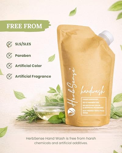 Image of Herbsense Liquid Handwash Refill Pack, No Artificial Fragrance & Color,Sulphate Free,Zero Chemical Handwash (500ml x 2, Pack of 2) (1000ml)