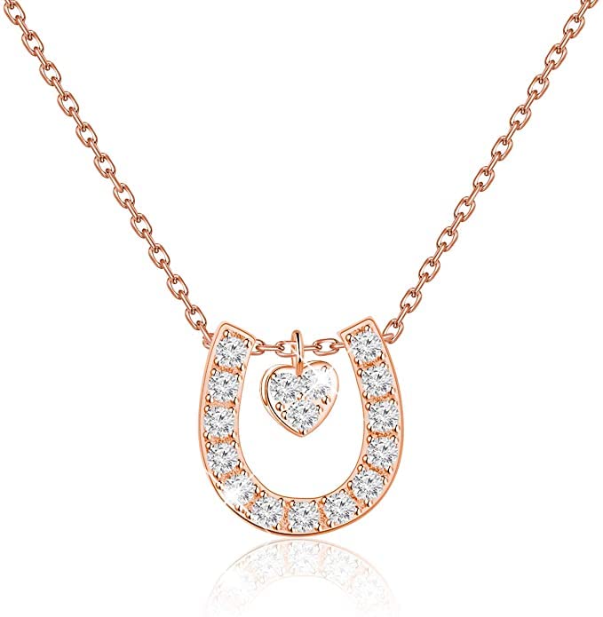 LQRI Rose Gold Lucky Horseshoe Pendant Necklace - Horse Jewelry Gifts for Girls & Women2