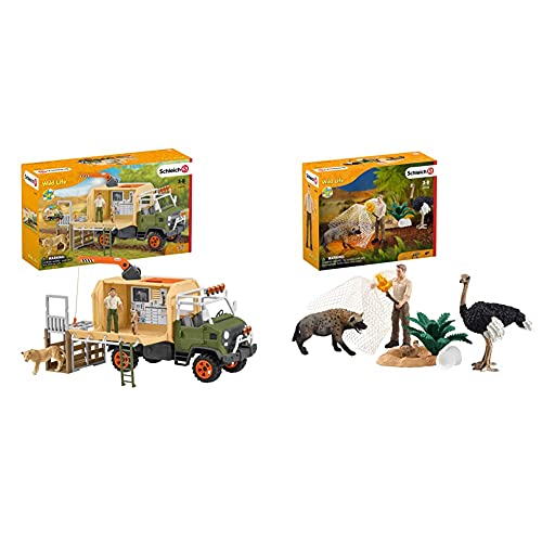 Schleich 42475 Wild Life Spielset - Großer Truck Tierrettung, Spielzeug ab 3 Jahren & 42504 Wild Life Spielset - Angriff…
