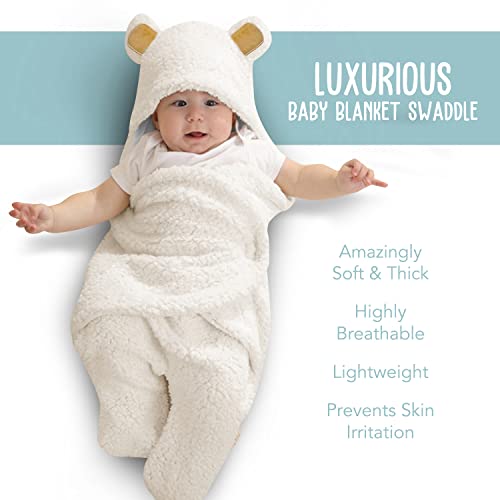 Baby Bear Swaddle Blanket | Ultra-Soft Plush Essentials for Infants 0-6 Months | Receiving Swaddling Wrap White | Ideal Newborn Registry and Toddler Boy Accessories | Perfect Baby Girl Shower Gift - Image 3