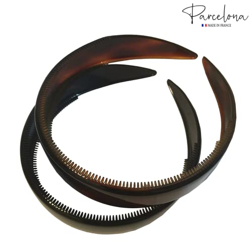 Parcelona French (Set Of 2) Wide 1 Inch Tortoise Shell Brown And Black Hair Headbands With Inner Teeth Nibs thumb #4