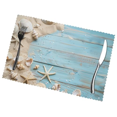 Mount Hour Sea Shell Beach Summer Starfish Board Placemats Set of 6 Heat-Resistant Washable Table Non-Slip Place Mat for Dining Table 12 X 18 Inches
