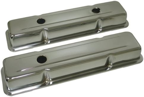 Steel Short Valve Covers Fits 1958–86 Chevy Small Block 283/305 / 327/350 / 400 – OEM Style – 1 & 2 Hole – Chrome Finish