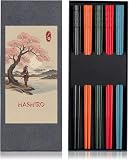 Japanische Essstäbchen aus Fiberglas (5 Paar) – Buntes Set Wiederverwendbar & Spülmaschinenfest – 24cm Rutschfest mit Kirschblüten-Design – Mehrfarbige Essstäbe für Sushi, Ramen & Asia-Küche