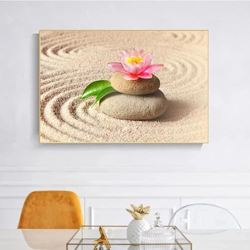 Tableau zen lotus avec cadre pour camoufler un mur vide de salon - 2