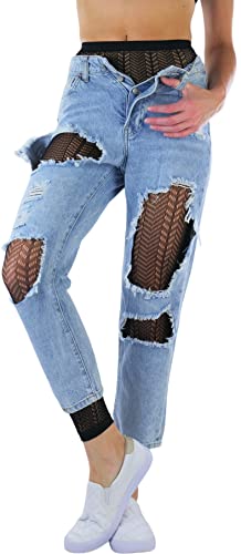 Image of ToBeInStyle Women's Single Floral Lace Fishnet Tights Footless & Stirrup Design