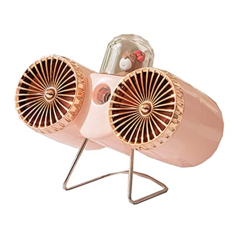 Desktop Double Spray Fan, Personal USB Air Conditioner Humidifier Mini Cooling Fan 7 Colorful Nightlight for Home Travel,Office,and Room,Dual Head with 3 Speeds Strong Wind (Pink) Cover