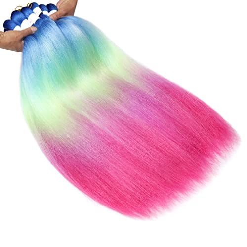Pre Stretched Braiding Hair Extensions 30 Inch 6 Packs Long Professional Crochet Twist Braids Hair High Temperature Synthetic Fiber Yaki Texture(30",Blue-Light Blue-Green Yellow -Light Purple-Red Purple) #TOP4