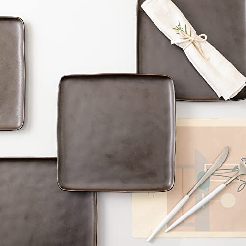 Stone Lain Grace Square Stoneware Dinnerware Set, 24 Piece Service For 8, Brown #TOP4